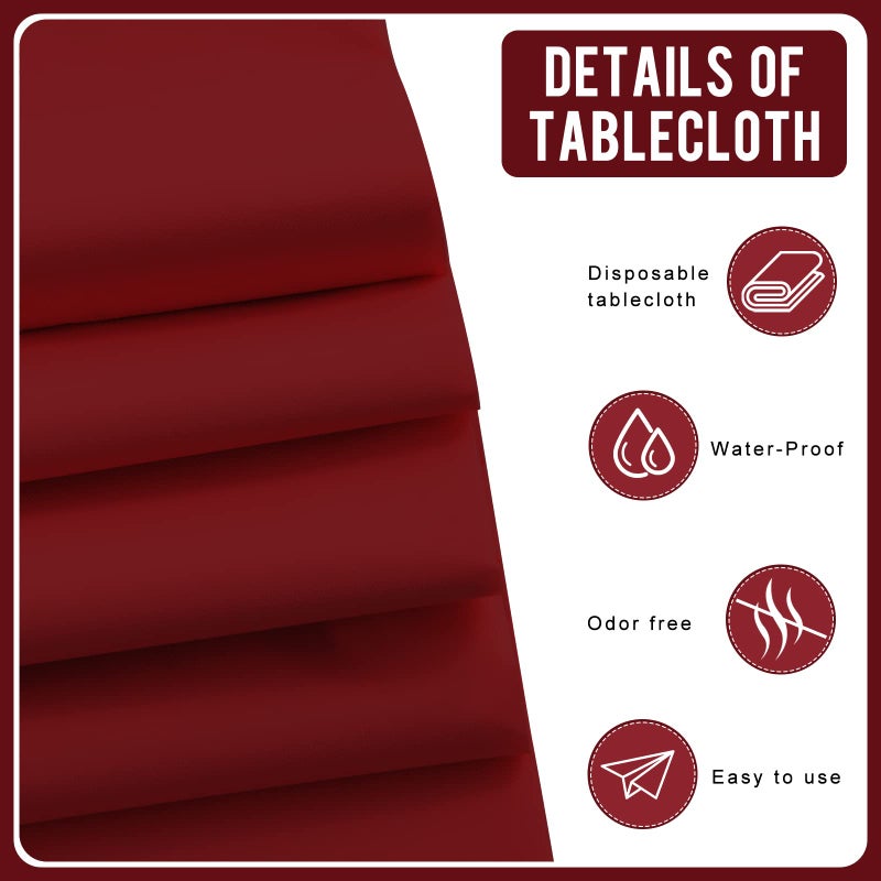 Eleclassi Burgundy 6 Pack Premium Disposable Plastic Tablecloth 54 x 108 in - Plastic Table Cloth Disposable Tablecloth for Rectangle Table Up to 8 Feet - Image 3